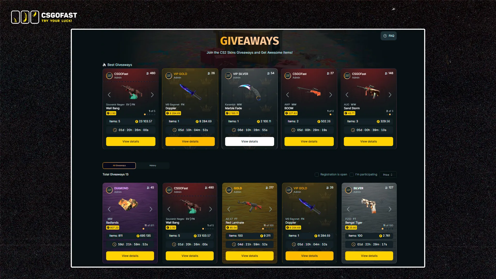 CSGOFast Giveaways: Free Raffles With Farmable Tickets